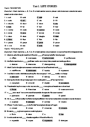 Bài tập Tiếng Anh Lớp 12 - Unit 1 Life stories (Kèm đáp án)